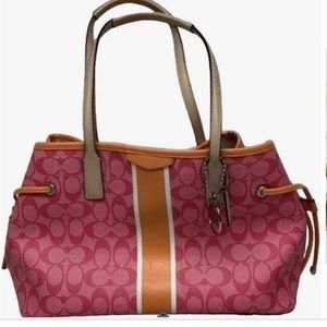Coach Pink & Orange Signature Stripe Satchel With Tag (Not the charm depicted)